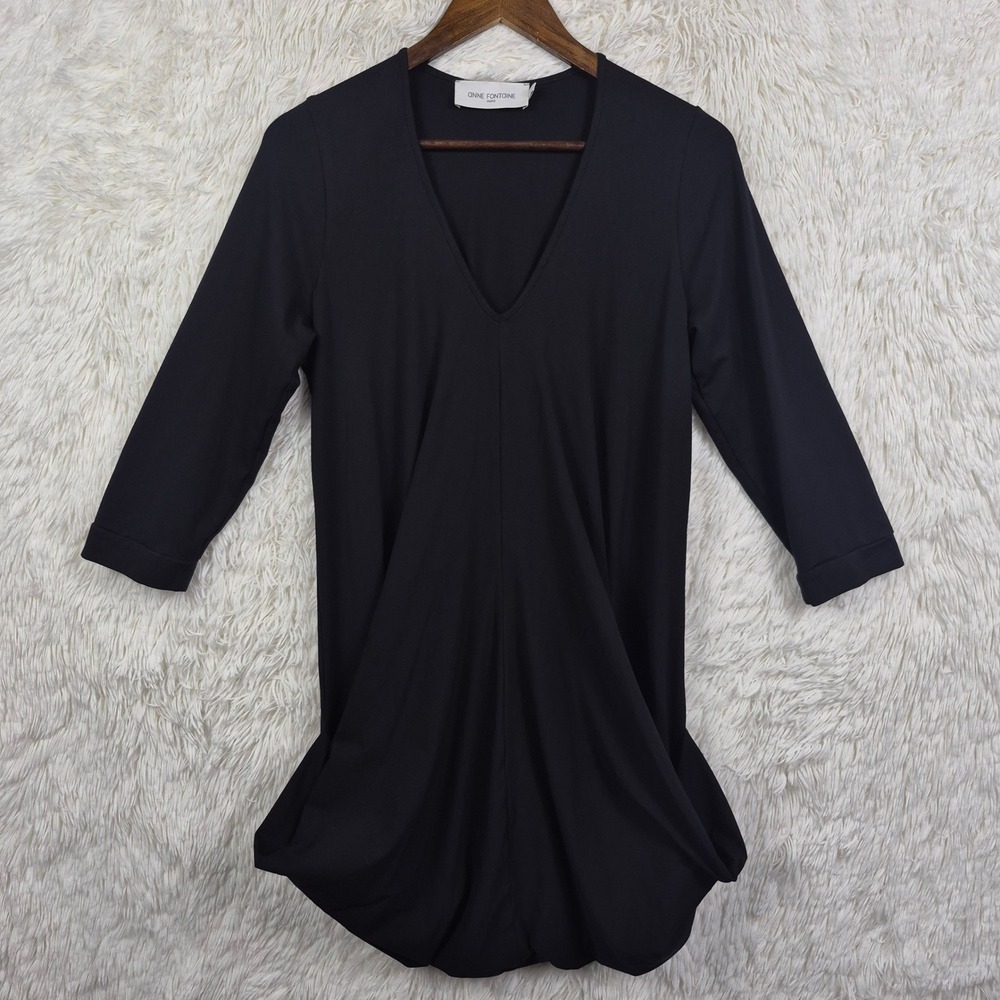 Anne Fontaine Norina 3/4 Black Pima Cotton Draped Bubble Hem Dress Size 42‎
